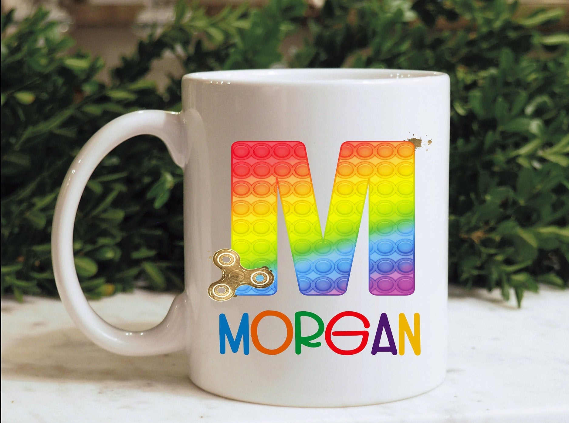 Personalised Poppit Fidget Toy Mug, Personalised Fidget Themed Initial Mug, Sensory Poppit Personalised Cup, Blue Fidget Initial Mug