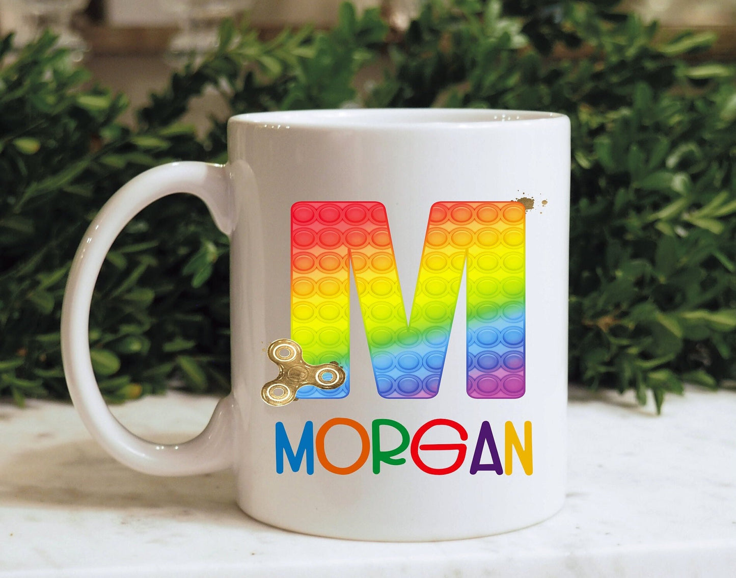 Personalised Poppit Fidget Toy Mug, Personalised Fidget Themed Initial Mug, Sensory Poppit Personalised Cup, Blue Fidget Initial Mug