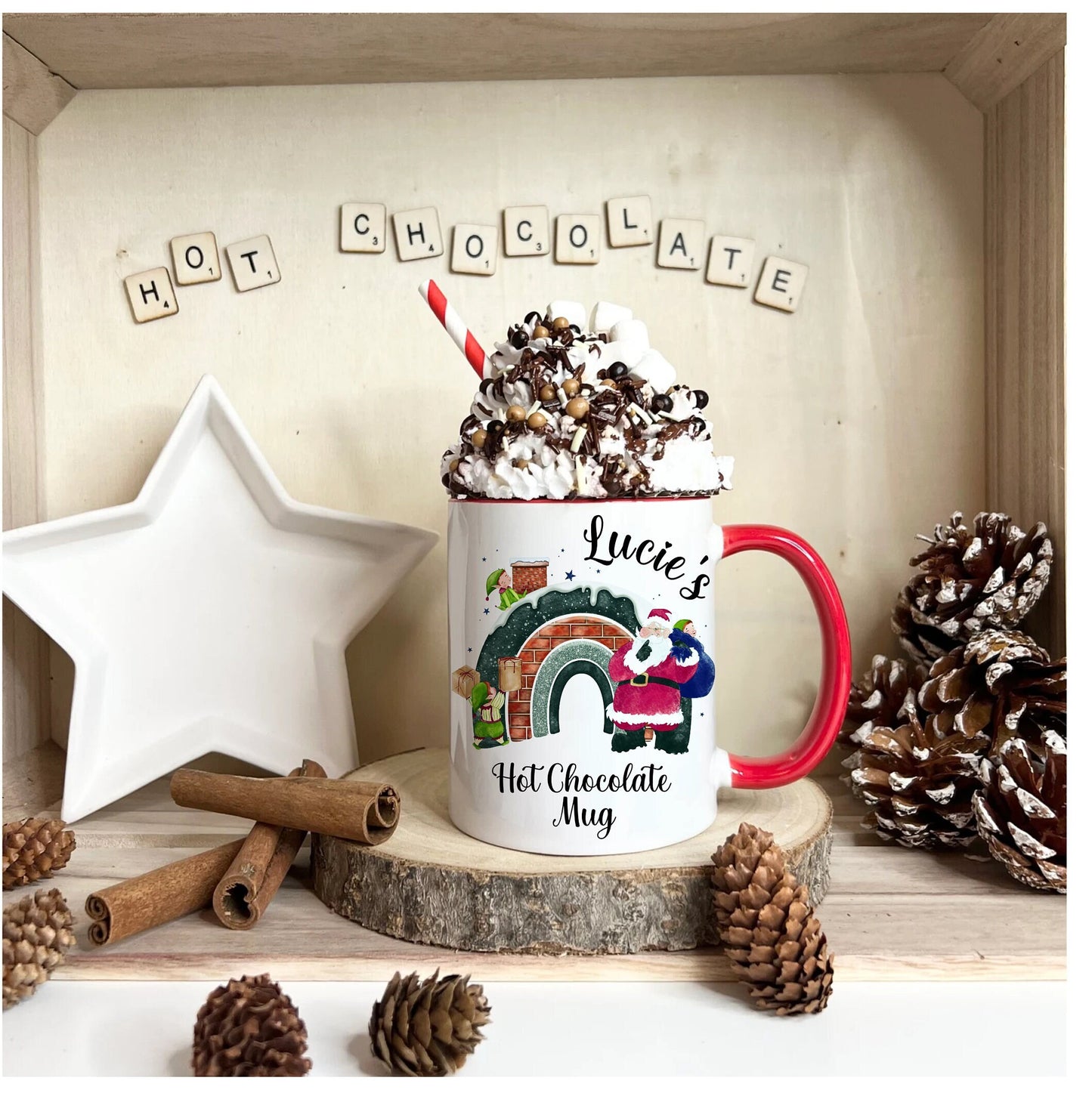 Santa Chimney Personalised Christmas Mug, Personalised Christmas Hot Chocolate Mug, Father Christmas Personalised Mug