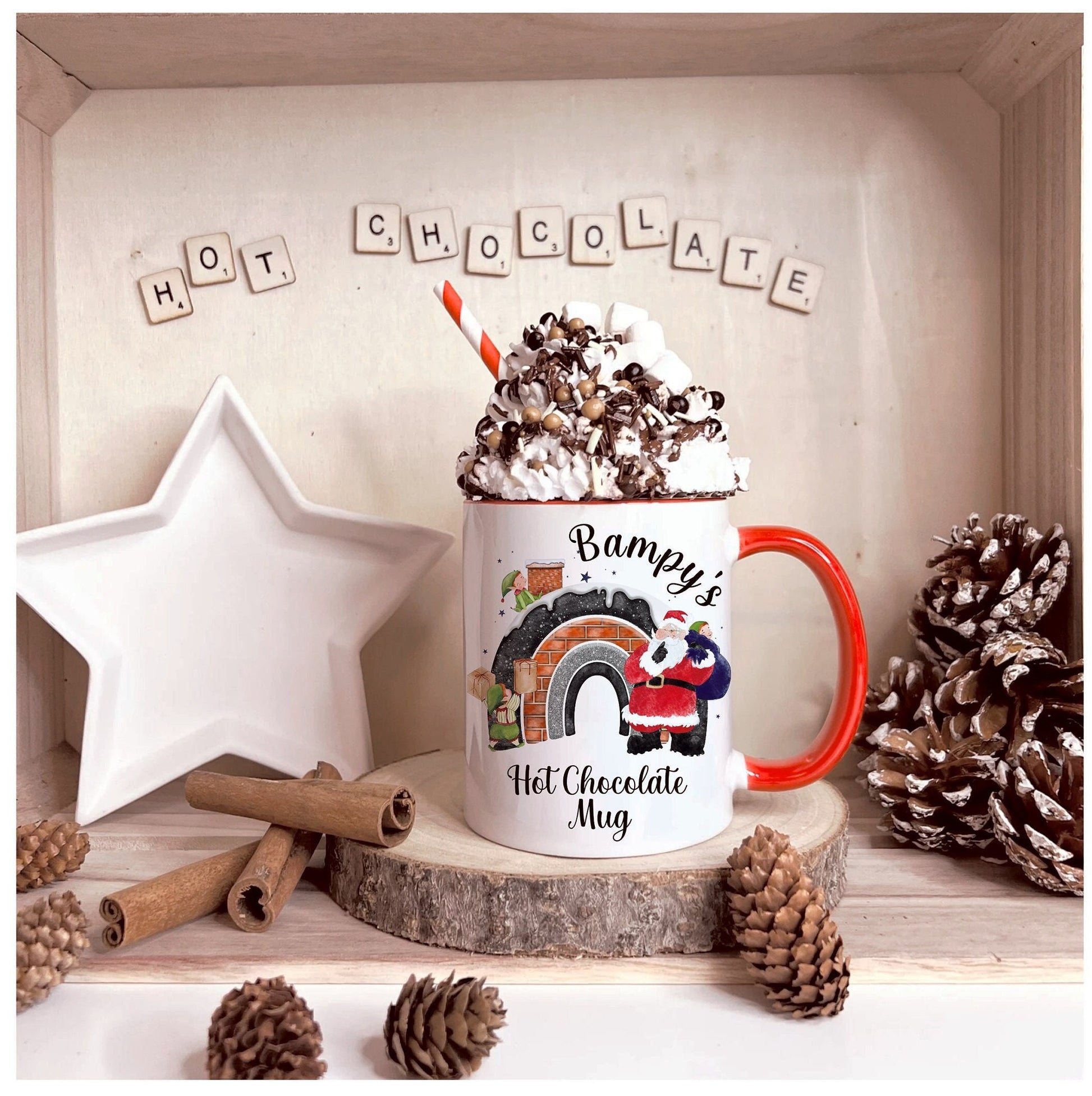 Santa Chimney Personalised Christmas Mug, Personalised Christmas Hot Chocolate Mug, Father Christmas Personalised Mug