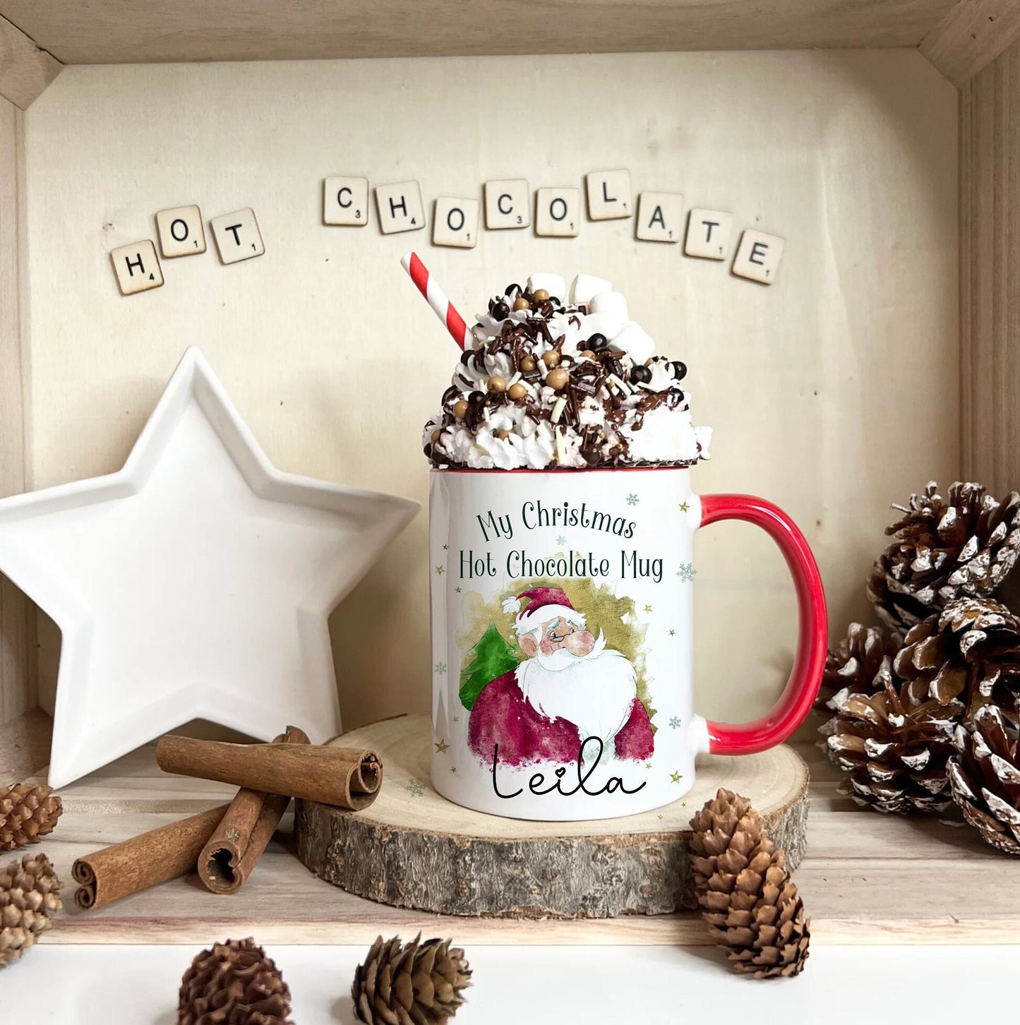 Personalised Santa Hot Chocolate Christmas Mug, Father Christmas Hot Chocolate Mug, Christmas Movie Mug,Christmas Hot Chocolate Mug