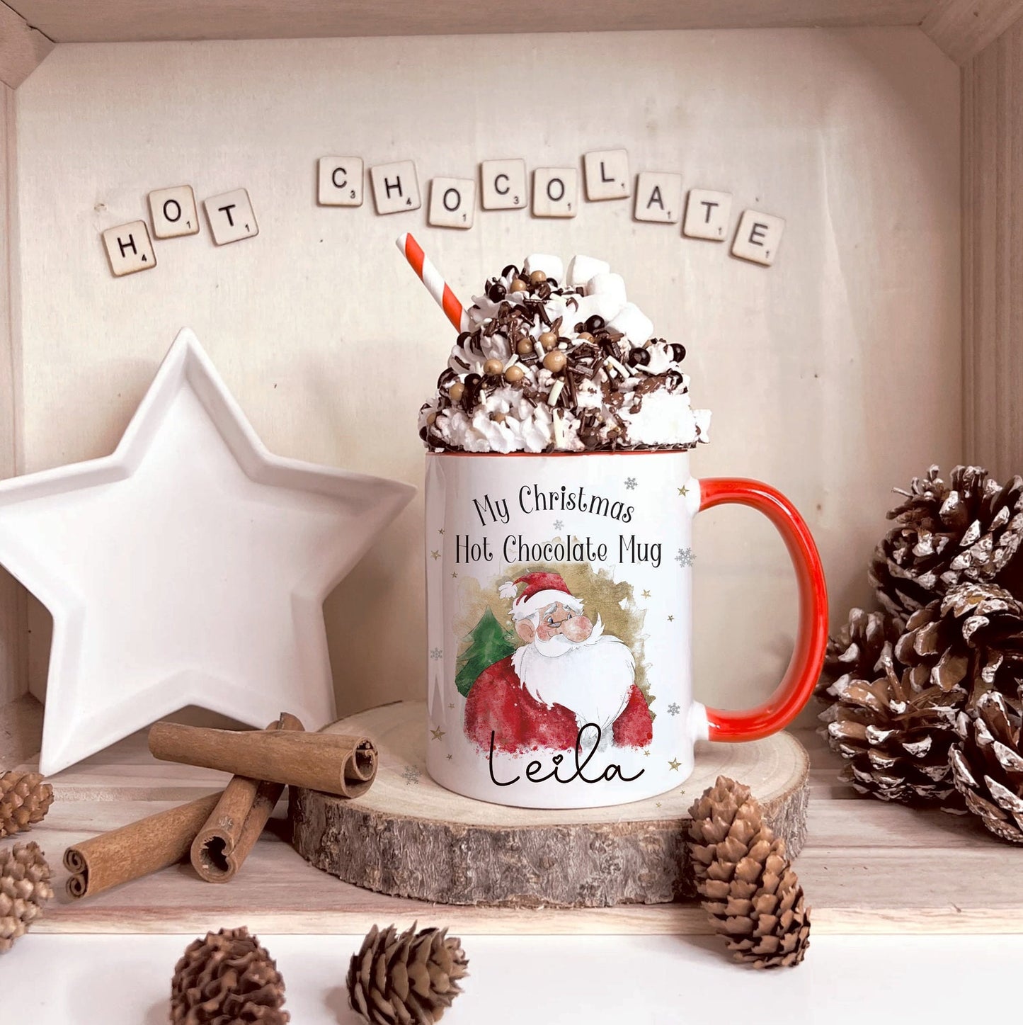 Personalised Santa Hot Chocolate Christmas Mug, Father Christmas Hot Chocolate Mug, Christmas Movie Mug,Christmas Hot Chocolate Mug