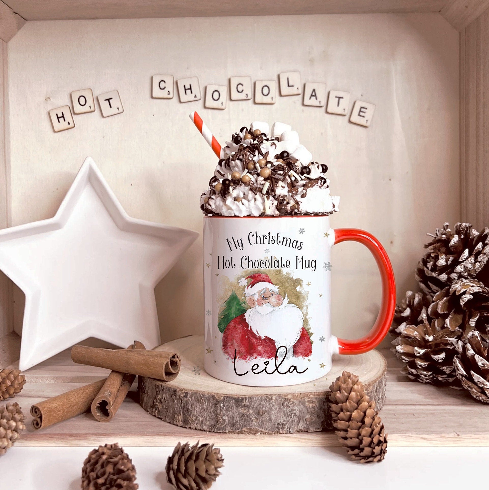 Personalised Santa Hot Chocolate Christmas Mug, Father Christmas Hot Chocolate Mug, Christmas Movie Mug,Christmas Hot Chocolate Mug