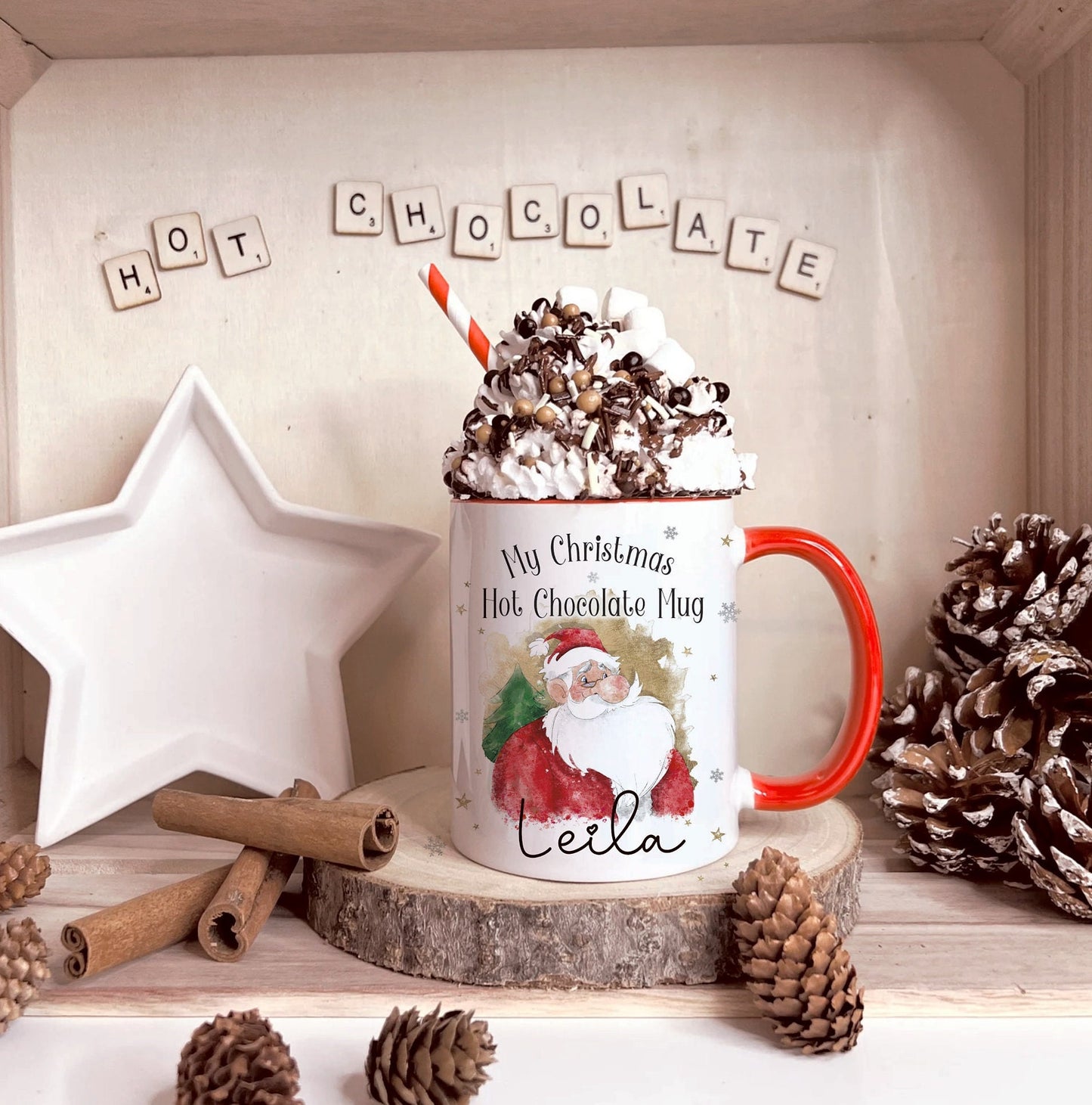 Personalised Santa Hot Chocolate Christmas Mug, Father Christmas Hot Chocolate Mug, Christmas Movie Mug,Christmas Hot Chocolate Mug