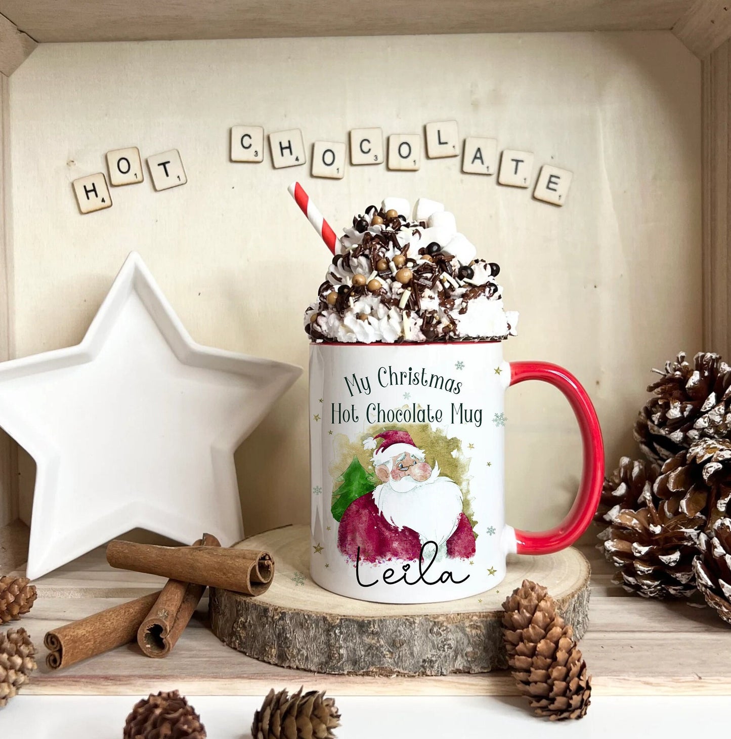 Personalised Santa Hot Chocolate Christmas Mug, Father Christmas Hot Chocolate Mug, Christmas Movie Mug,Christmas Hot Chocolate Mug