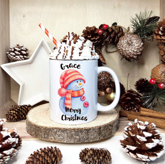 Snowman Christmas Mug, Snowman Hot Chocolate Christmas Mug