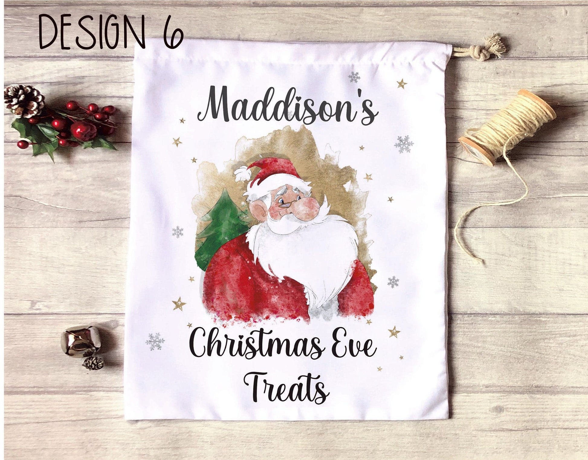 Christmas Eve Treat Bag, Personalised Xmas Eve Goodies Bag, Twas The Night Before Christmas Family Treat Bag, Reindeer Red Nose Xmas Eve Bag