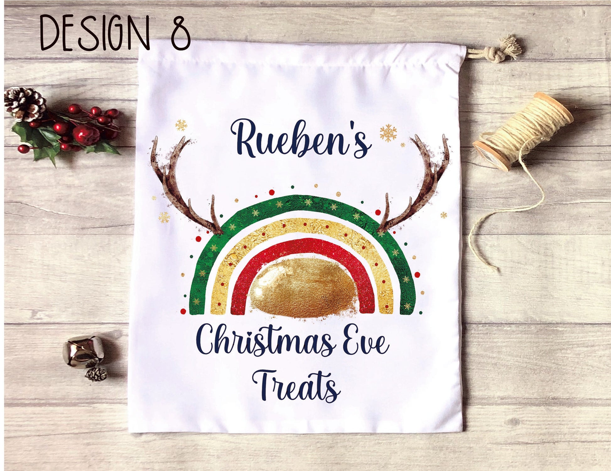 Christmas Eve Treat Bag, Personalised Xmas Eve Goodies Bag, Twas The Night Before Christmas Family Treat Bag, Reindeer Red Nose Xmas Eve Bag