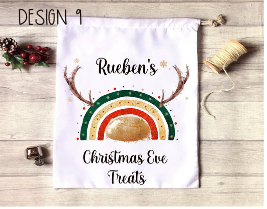 Christmas Eve Treat Bag, Personalised Xmas Eve Goodies Bag, Twas The Night Before Christmas Family Treats, Reindeer Gold Nose Xmas Eve Bag