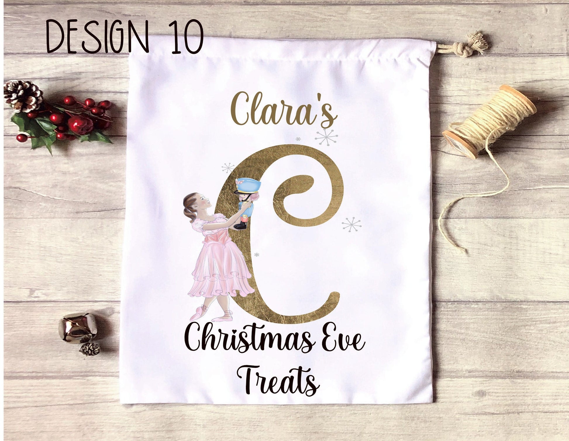 Christmas Eve Treat Bag, Personalised Xmas Eve Goodies Bag, Twas The Night Before Christmas Family Treats, Reindeer Gold Nose Xmas Eve Bag