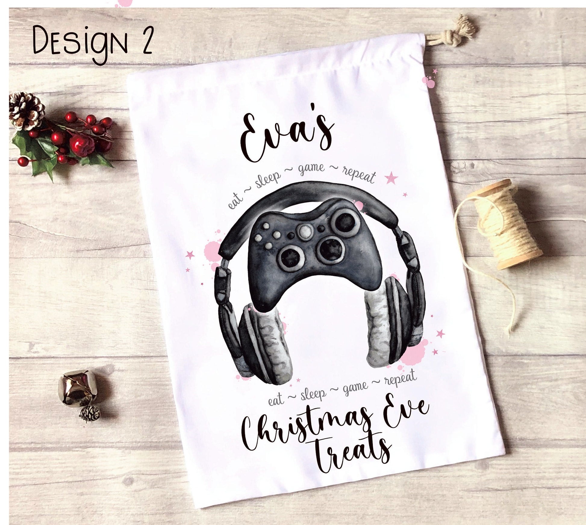 Gaming Legend Xmas Eve Sack, Personalised Gamer Christmas Eve Treat Bag, Gamer Xmas Treat Bag, Personalised Gamer Christmas Gift