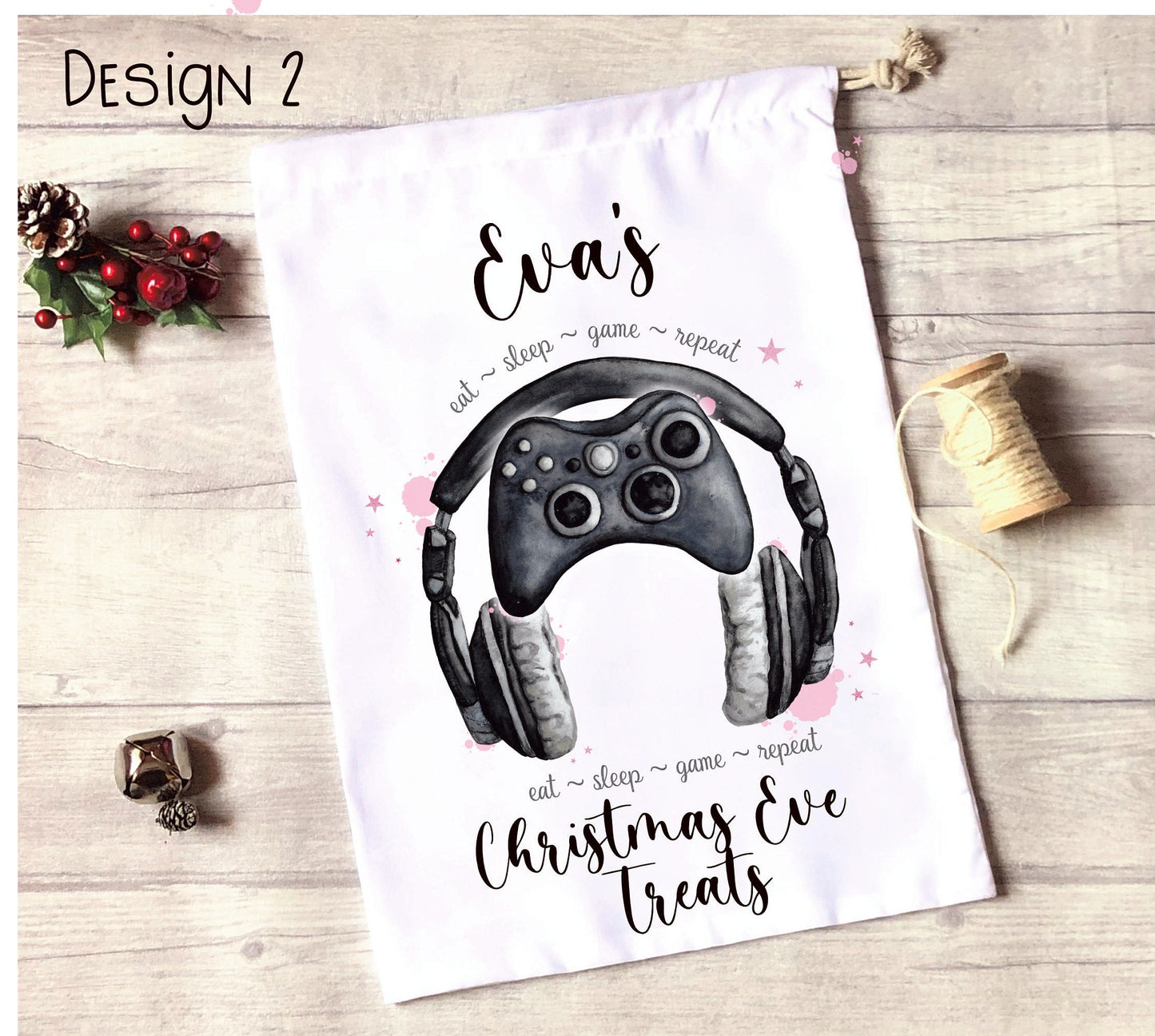 Gamer Personalised Christmas Eve Sack, Personalised Gamer Christmas Eve Treat Bag, Gamer Xmas Treat Bag, Personalised Gamer Christmas Gift
