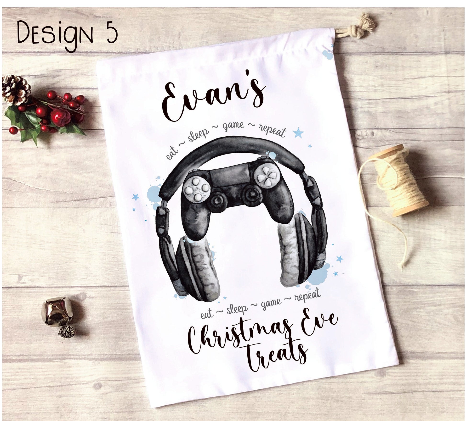 Gaming Legend Xmas Eve Sack, Personalised Gamer Christmas Eve Treat Bag, Gamer Xmas Treat Bag, Personalised Gamer Christmas Gift