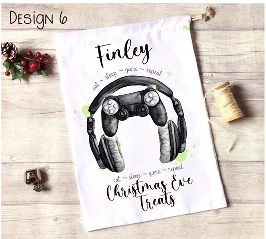 Gamer Personalised Christmas Eve Sack, Personalised Gamer Christmas Eve Treat Bag, Gamer Xmas Treat Bag, Personalised Gamer Christmas Gift