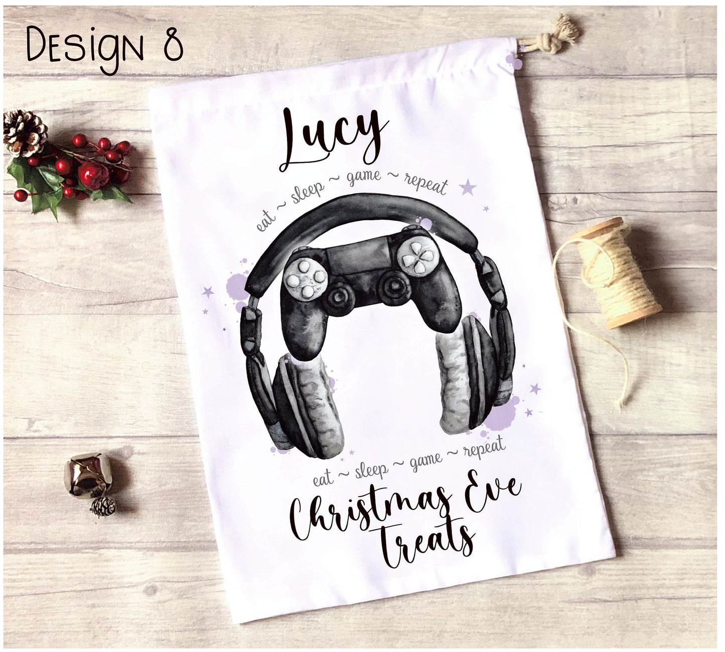 Gamer Personalised Christmas Eve Sack, Personalised Gamer Christmas Eve Treat Bag, Gamer Xmas Treat Bag, Personalised Gamer Christmas Gift