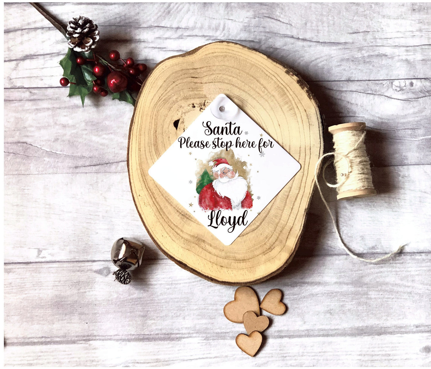 Santa Please Stop Here Sign, Personalised Father Christmas Please Stop Here Window Sign, Waiting For Santa Sign
