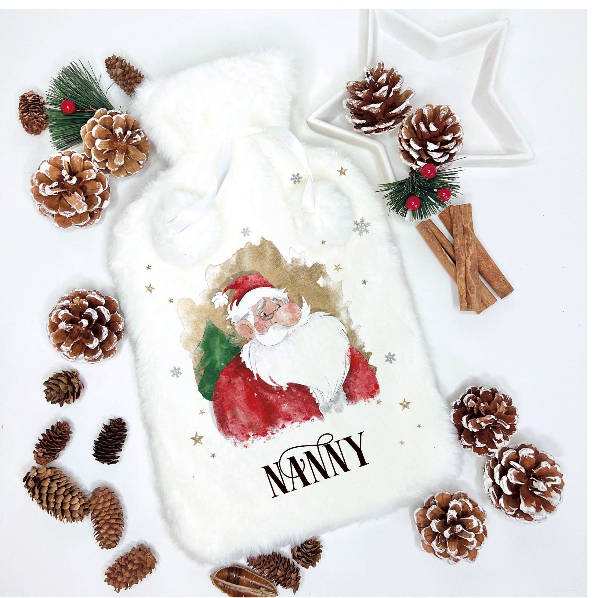 Fluffy Santa Hot Water Bottle, Personalised Father Christmas Hot Water Bottle, Santa Gift, Fluffy Hot Water Bottle