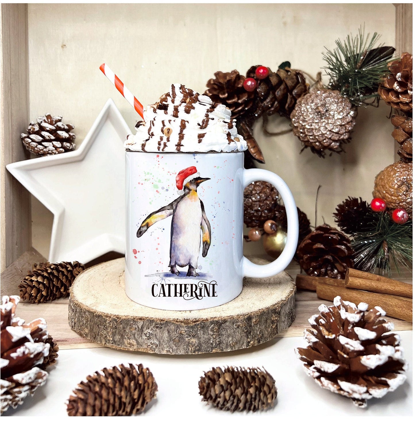 Personalised Christmas Penguin Mug, Penguin Christmas Mug, Personalised Penguin Mug, Penguin Christmas Gift.