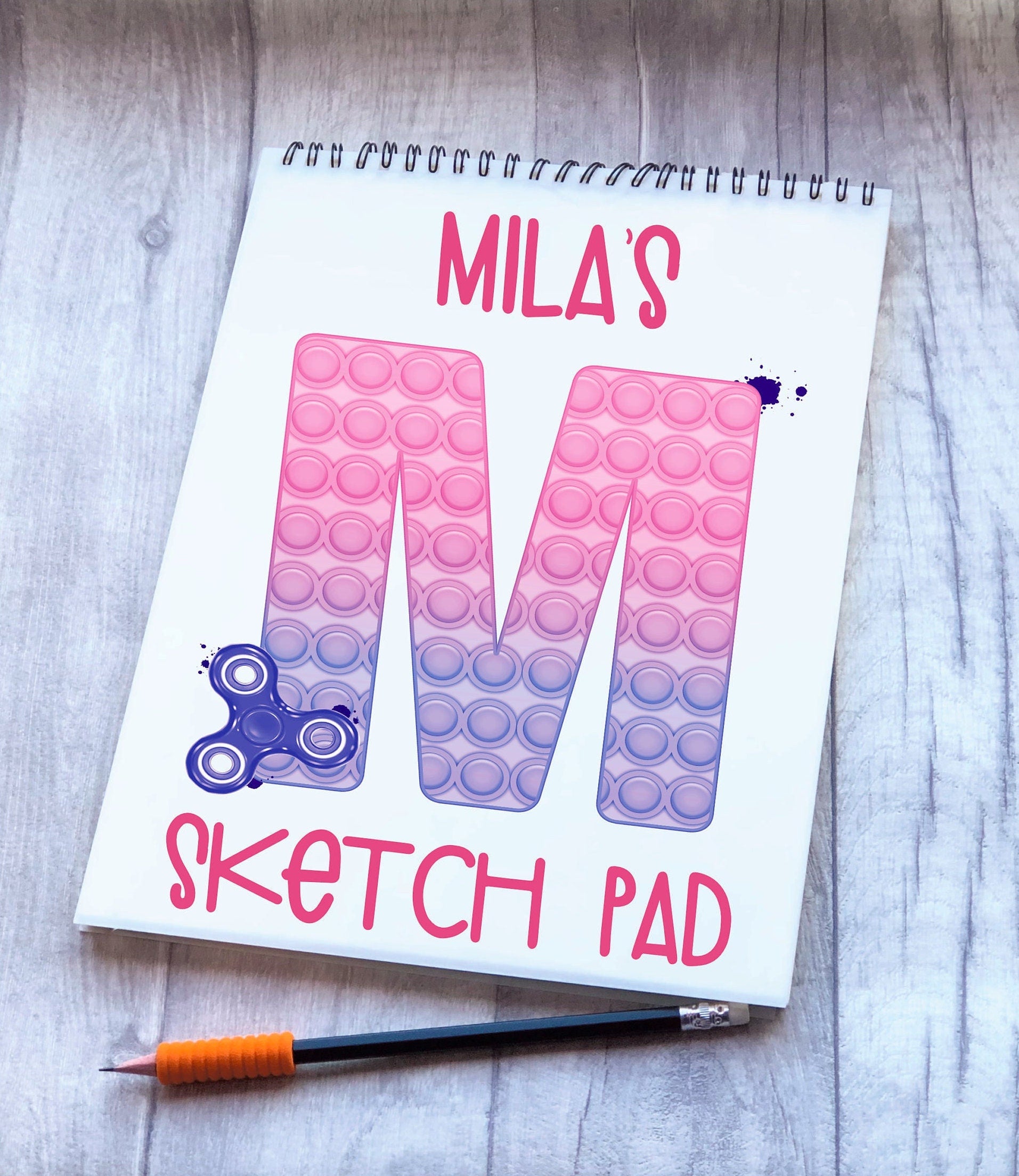 Fidget Poppit Kids Personalised Sketch Pad, Children’s Sketch Pad, Poppit Design Sketch Pad, Poppit Fidget Kids Drawing Pad, Sensory Gift