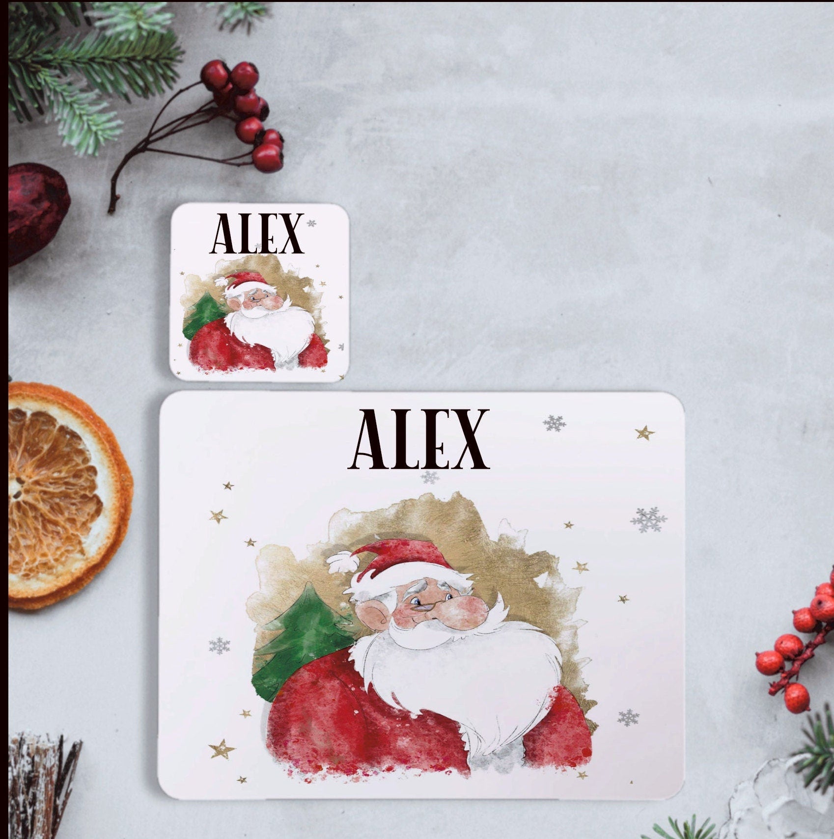 Santa Christmas Placemat and Coaster Set, Personalised Santa Christmas Placemat, Christmas Placemat And Coaster