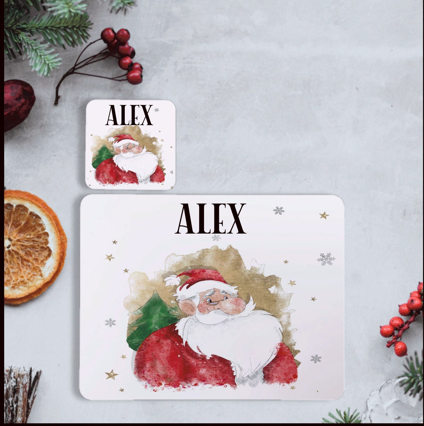 Santa Christmas Placemat and Coaster Set, Personalised Santa Christmas Placemat, Christmas Placemat And Coaster
