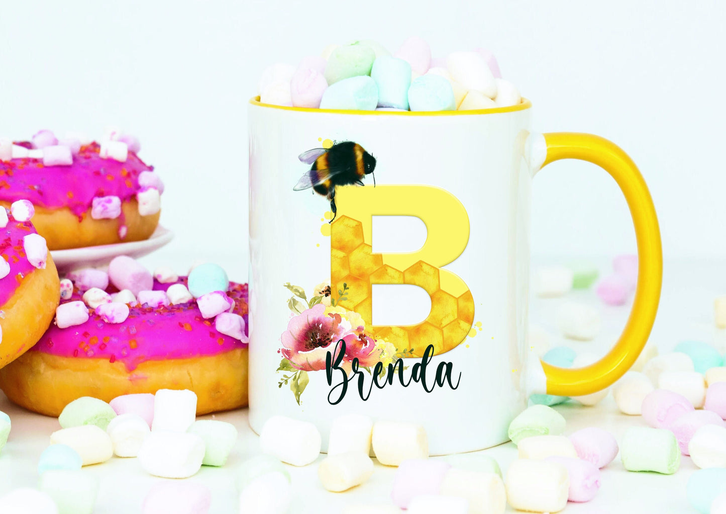 Personalised Bee Initial Mug, Bee Mug Gift Set, Bee Alphabet Mug, Personalised Mug Set, Secret Santa Gift