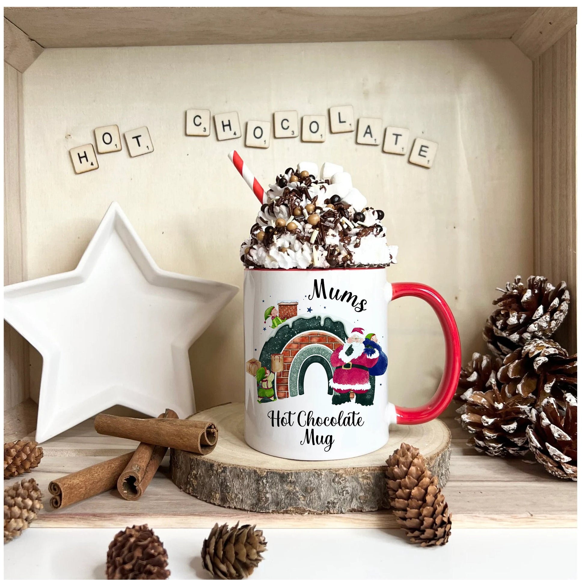 Santa Chimney Personalised Christmas Mug, Personalised Christmas Hot Chocolate Mug, Father Christmas Personalised Mug