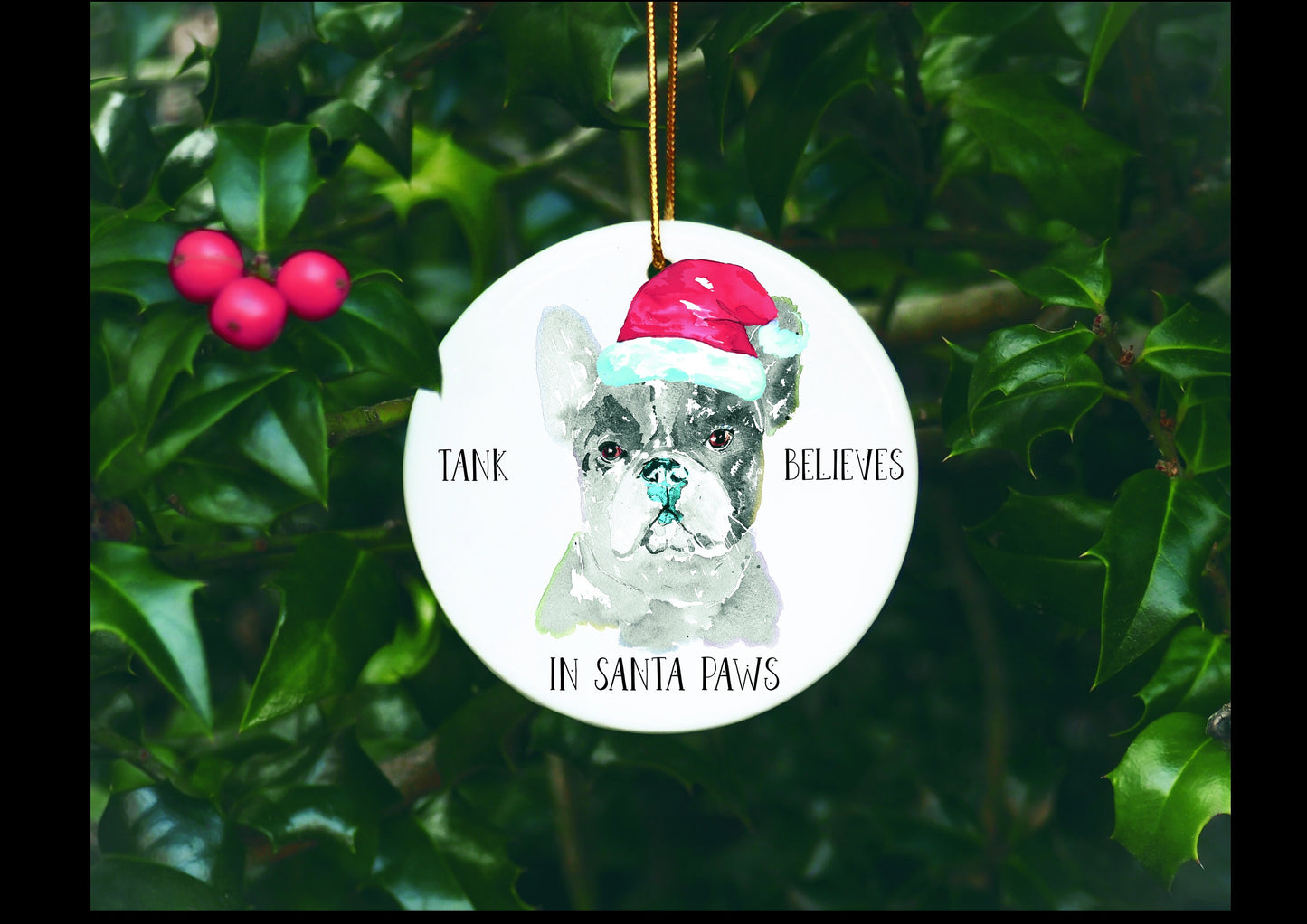 Personalised Dog Bauble, Santa Paws Christmas Tree Decoration, Pet Christmas Bauble, Personalised Dog Ornament, French Bulldog Bauble
