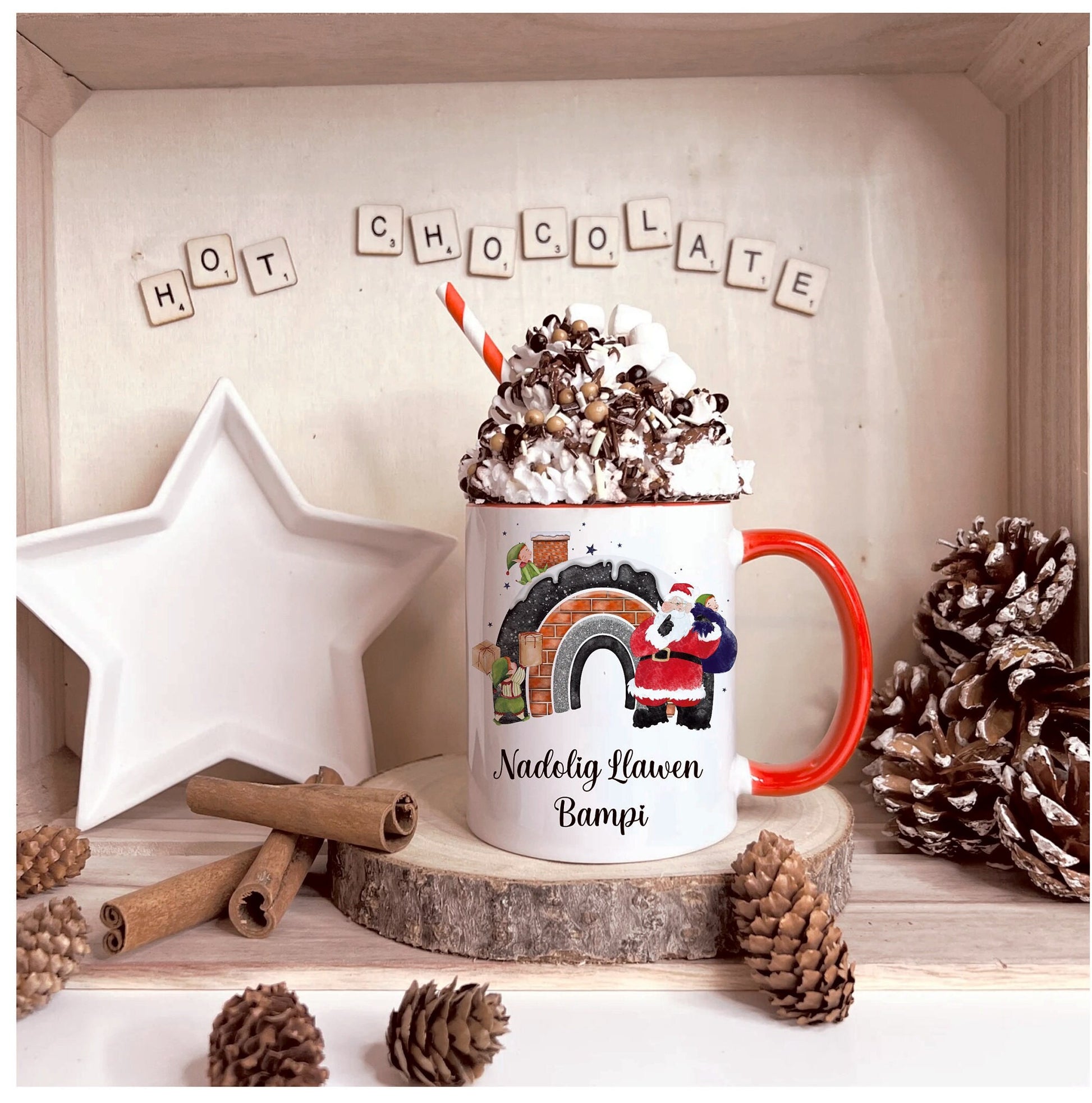 Nadolig Llawen Mug, Personalised Nadolig Llawen Mug, Personalised Christmas Hot Chocolate Mug, Father Christmas Personalised Mug
