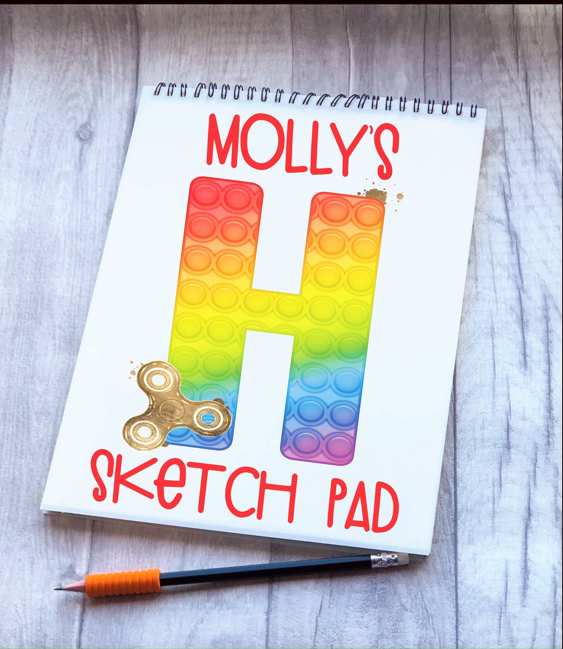 Fidget Poppit Kids Personalised Sketch Pad, Children’s Sketch Pad, Poppit Design Sketch Pad, Poppit Fidget Kids Drawing Pad, Sensory Gift