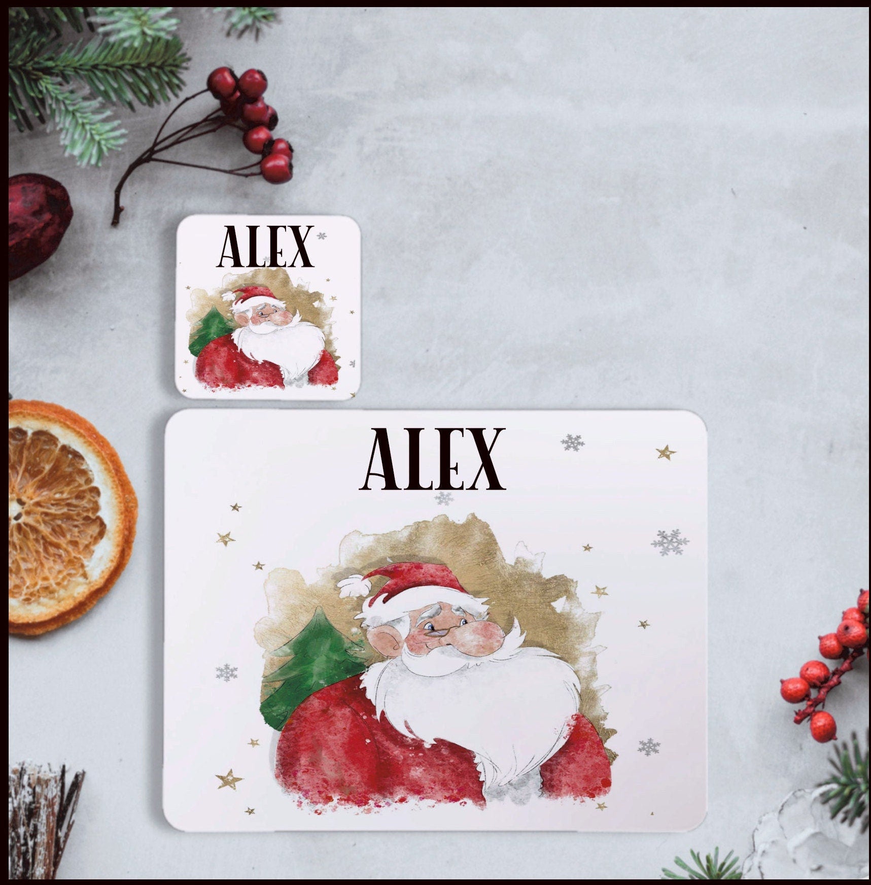 Santa Christmas Placemat and Coaster Set, Personalised Santa Christmas Placemat, Christmas Placemat And Coaster