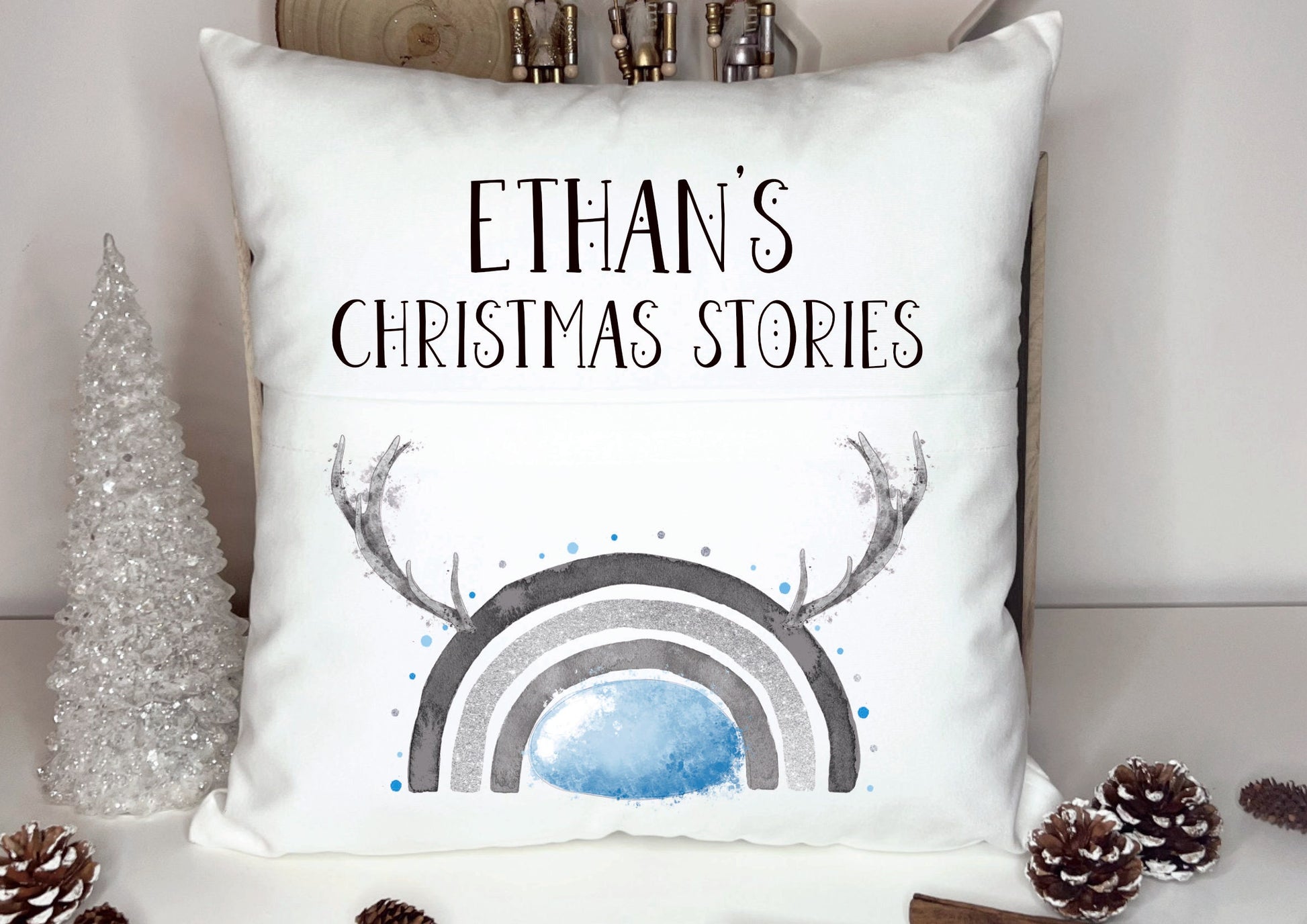 Christmas Book Cushion, Personalised Book Cushion, Christmas Stories Book Cushion, Christmas In July