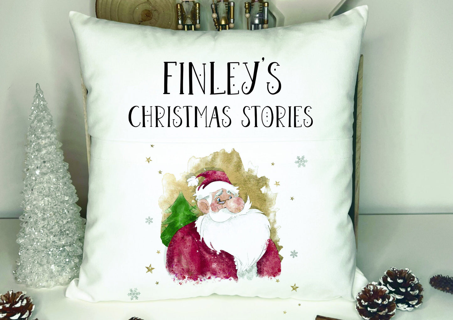 Personalised Father Christmas Book Cushion, Personalised Book Cushion, Christmas Stories Book Cushion, Santa Book Cushion, Bed Time Stories.