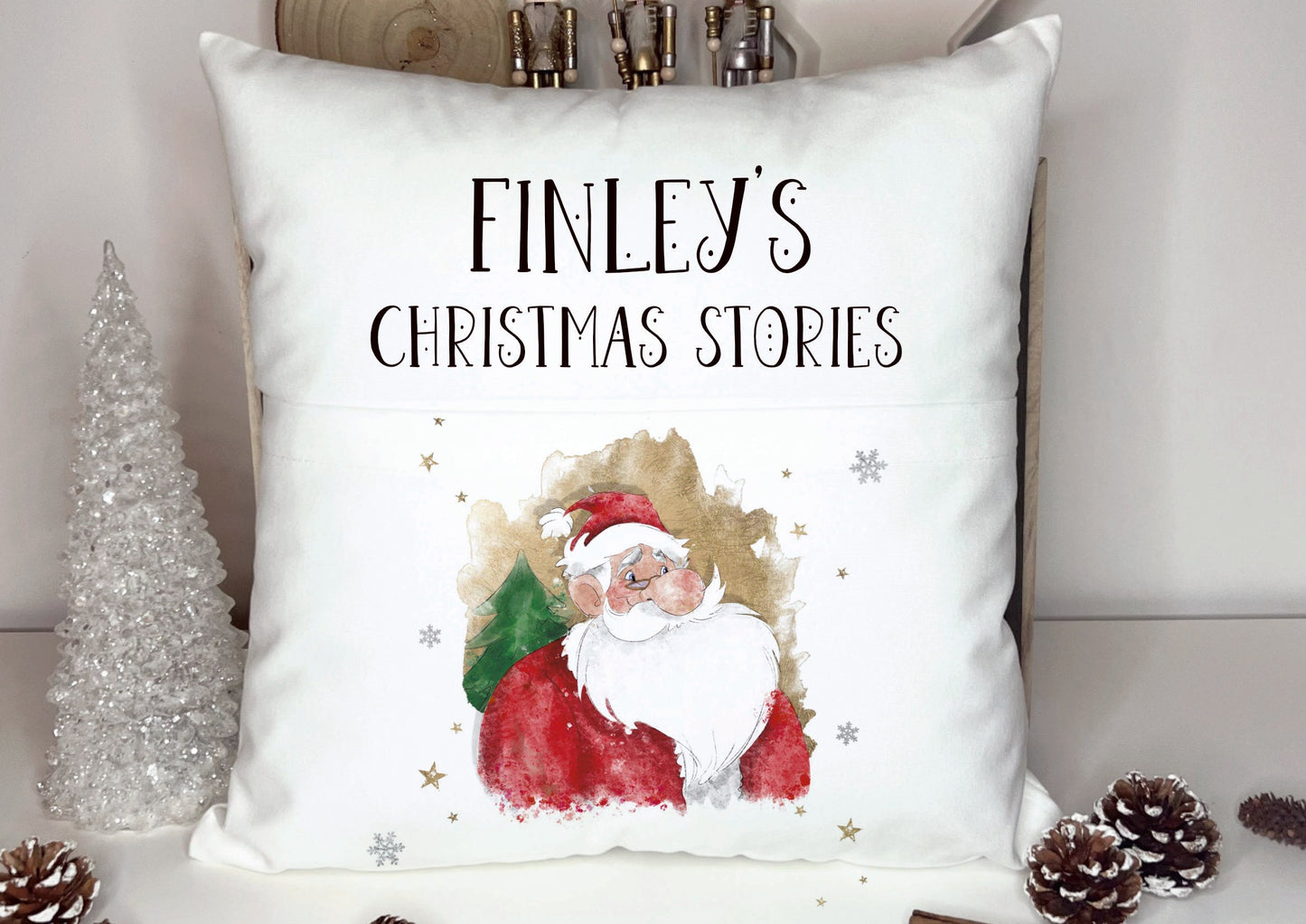Personalised Father Christmas Book Cushion, Personalised Book Cushion, Christmas Stories Book Cushion, Santa Book Cushion, Bed Time Stories.
