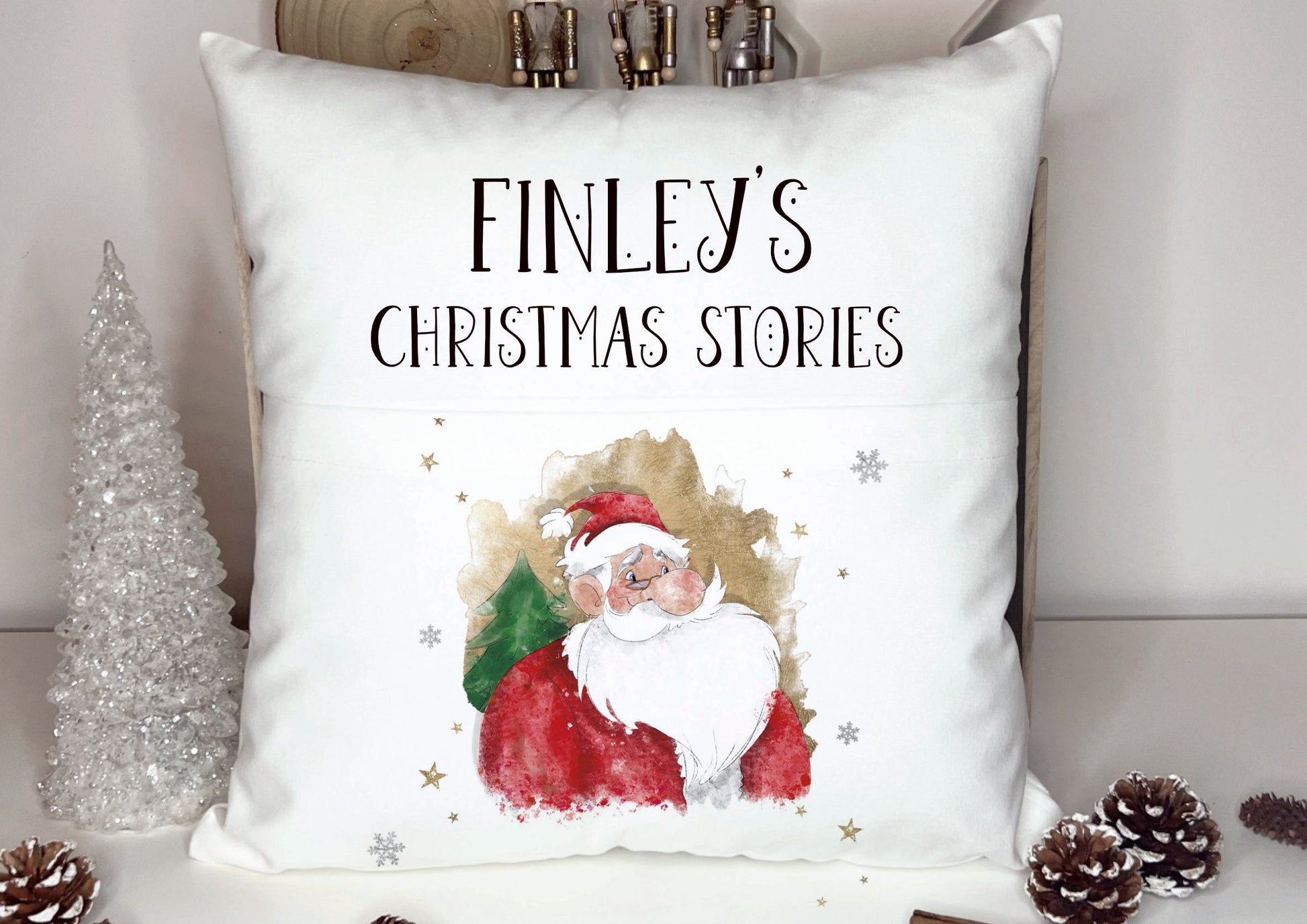 Personalised Father Christmas Book Cushion, Personalised Book Cushion, Christmas Stories Book Cushion, Santa Book Cushion, Bed Time Stories.