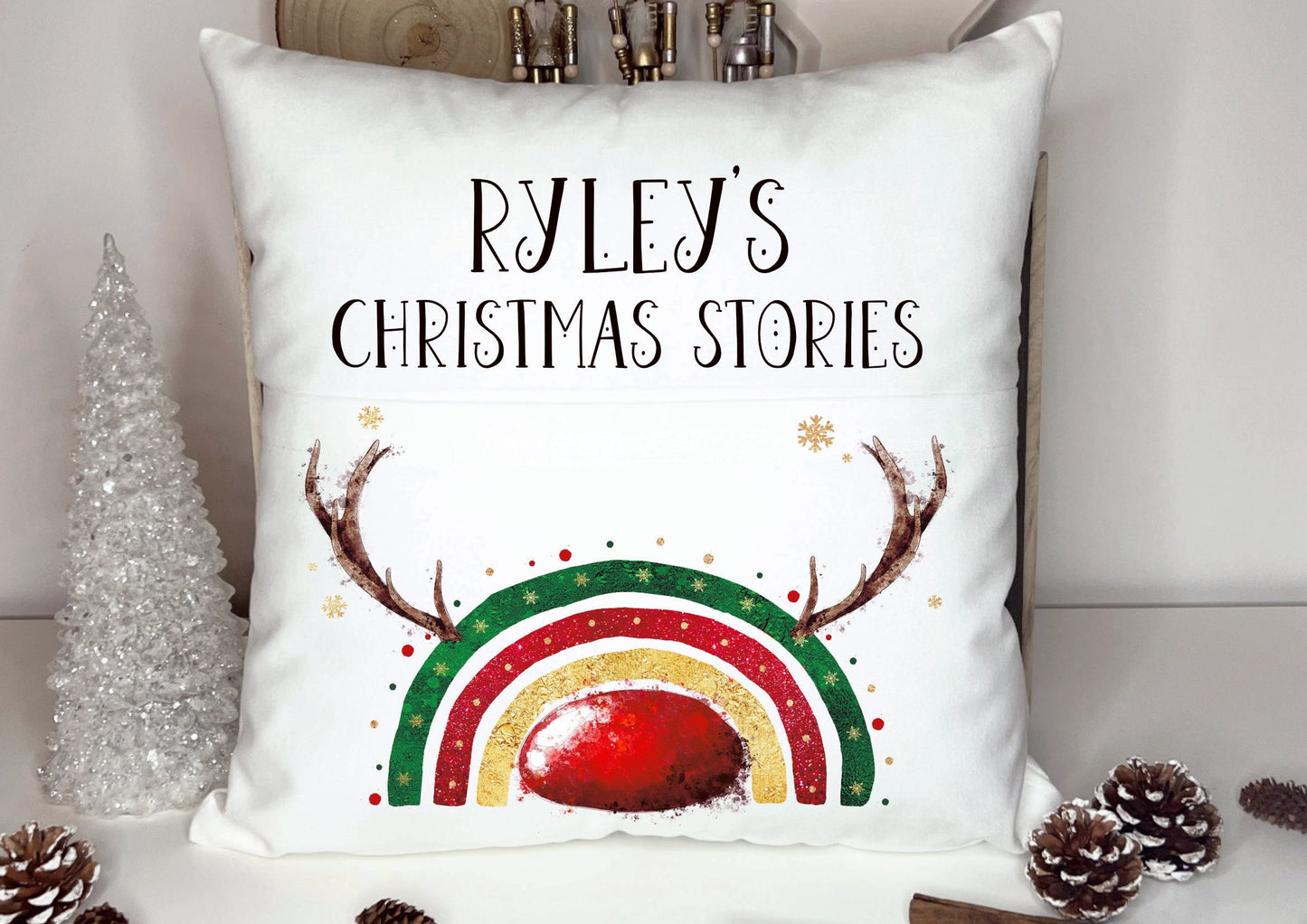 Personalised Christmas Book Cushion, Personalised Book Cushion, Christmas Stories Book Cushion