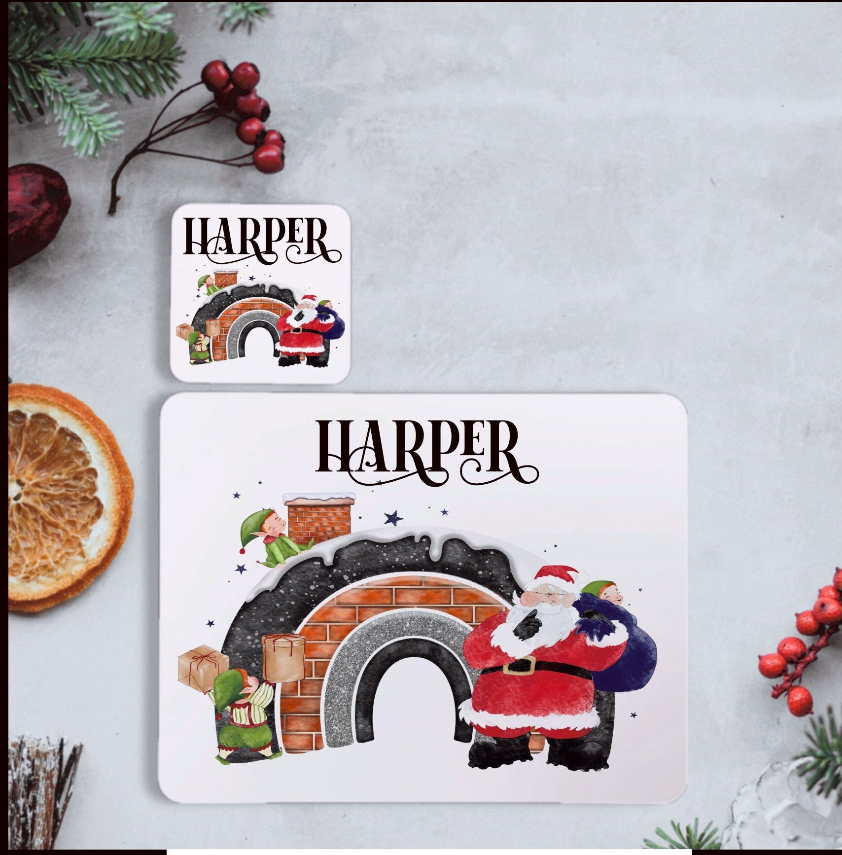 Personalised Christmas Hot Chocolate Mug, Father Christmas Chimney Rainbow Design, Personalised Kids Christmas Mug, Christmas Eve Box Gift