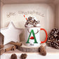 Reindeer Christmas Mug, Personalised Hot Chocolate Mug, Name Reindeer Christmas Eve Mug,Personalised Reindeer Initial Christmas