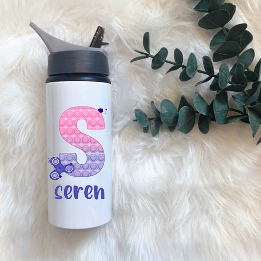 Poppit Personalised Water Bottle, Poppit Fidget Aluminium Drinks Bottle, Kids Poppit Drinks Bottle, Stocking Filler