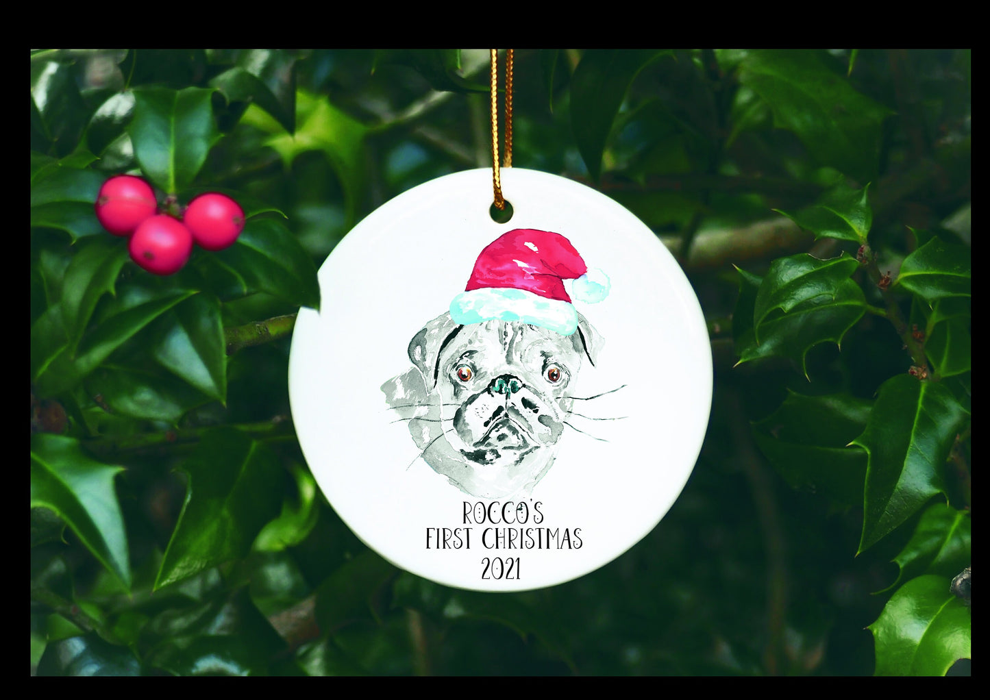 Dog First Christmas Bauble, Santa Paws Christmas Tree Decoration, Pet Christmas Bauble, Personalised Dog Ornament, Pug Bauble