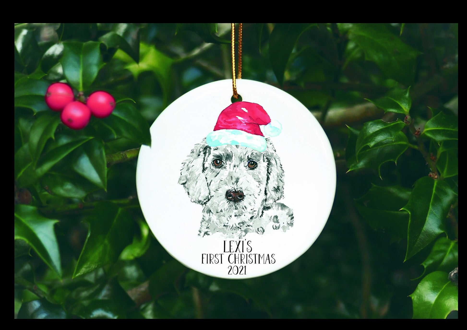Dog First Christmas Bauble, Santa Paws Christmas Tree Decoration, Pet Christmas Bauble, Personalised Dog Ornament, Cockapoo Bauble