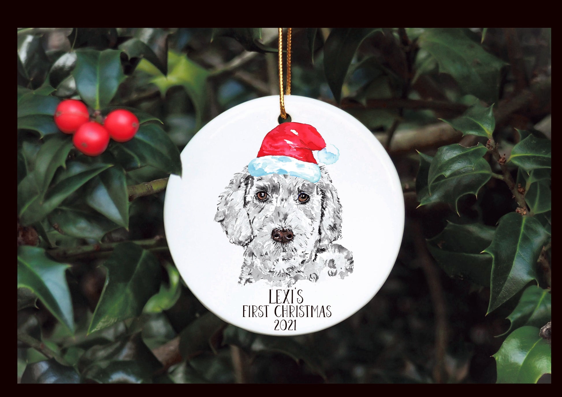 Dog First Christmas Bauble, Santa Paws Christmas Tree Decoration, Pet Christmas Bauble, Personalised Dog Ornament, Cockapoo Bauble