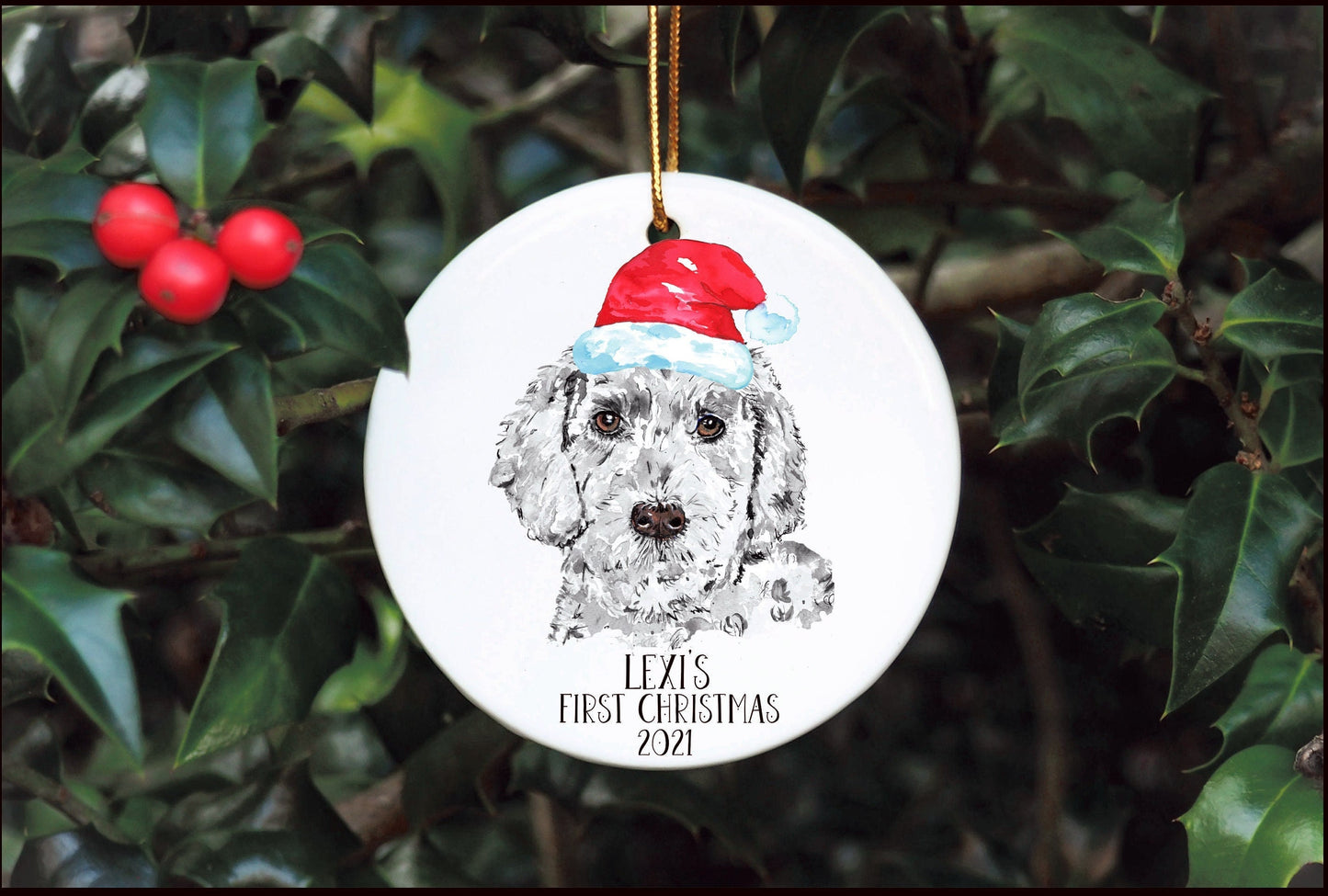 Dog First Christmas Bauble, Santa Paws Christmas Tree Decoration, Pet Christmas Bauble, Personalised Dog Ornament, Cockapoo Bauble