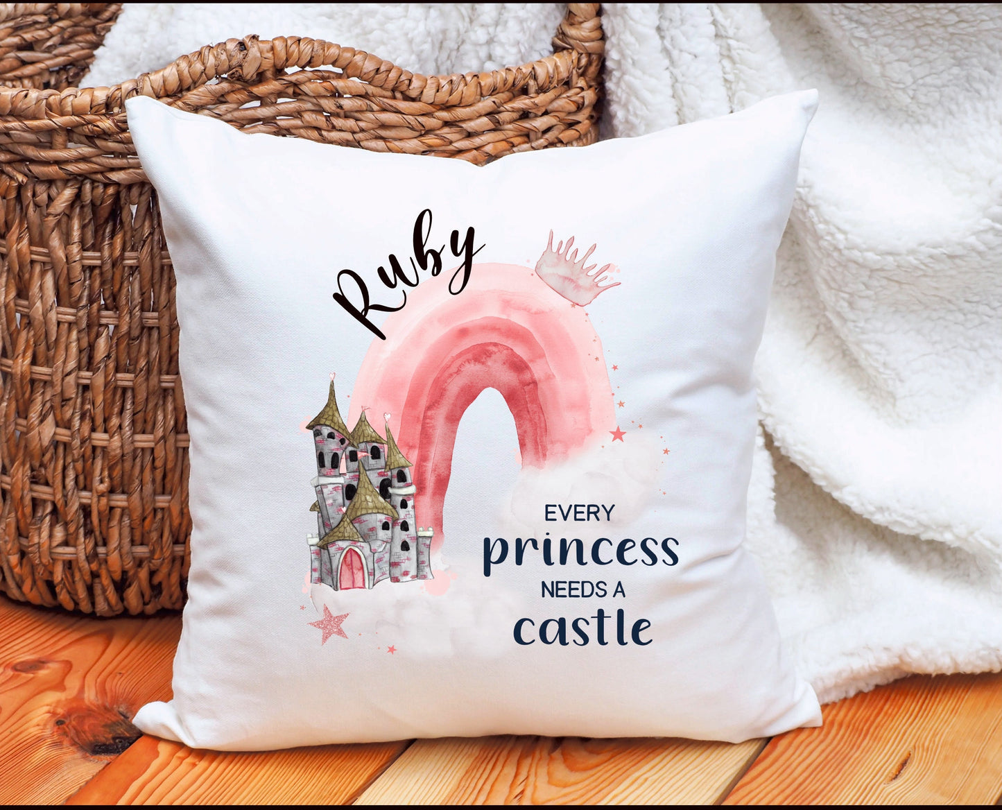 Princess Rainbow Cushion Gift, Rainbow Princess Pillow Gift, Pink Princess Personalised Cushion