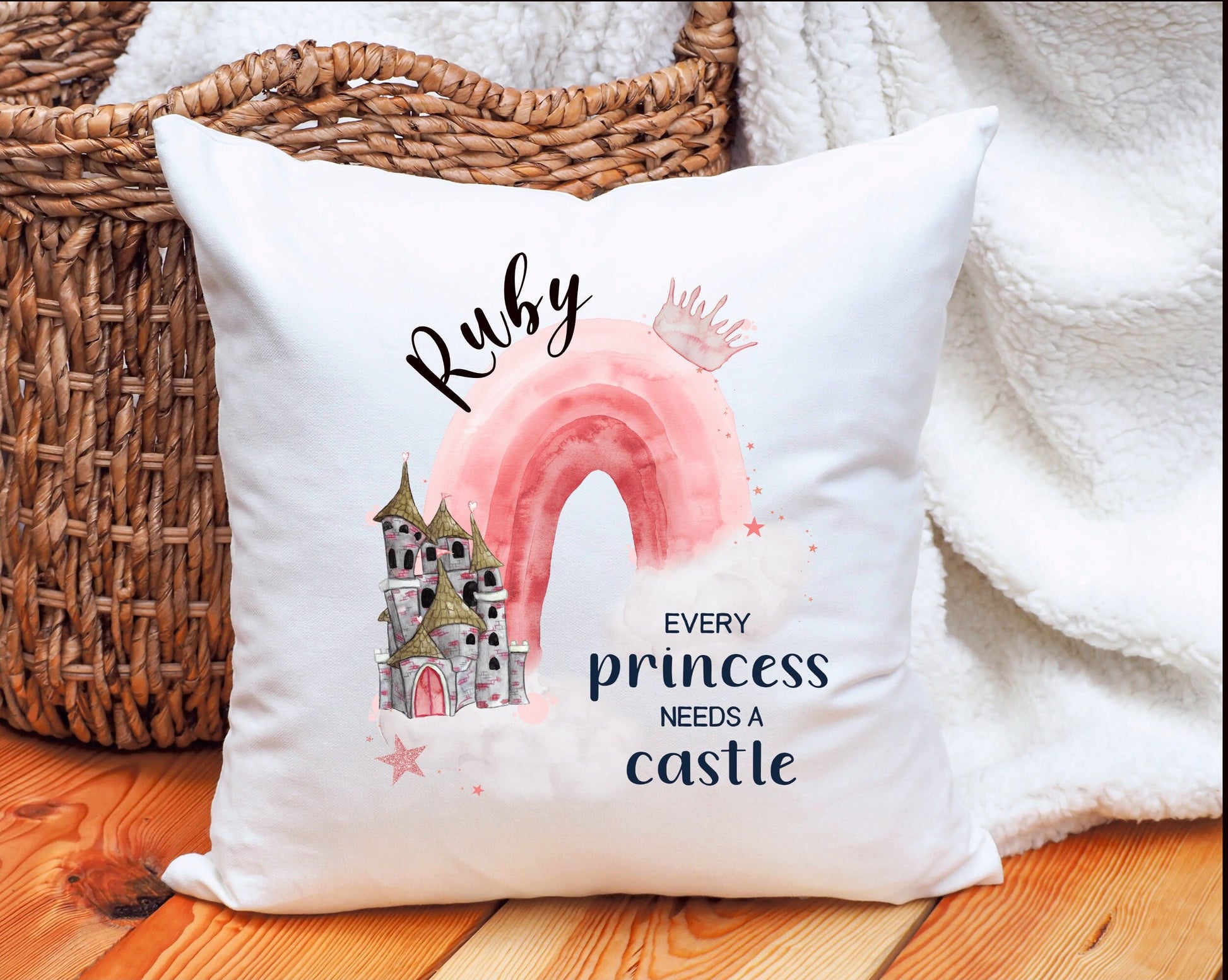 Princess Rainbow Cushion Gift, Rainbow Princess Pillow Gift, Pink Princess Personalised Cushion