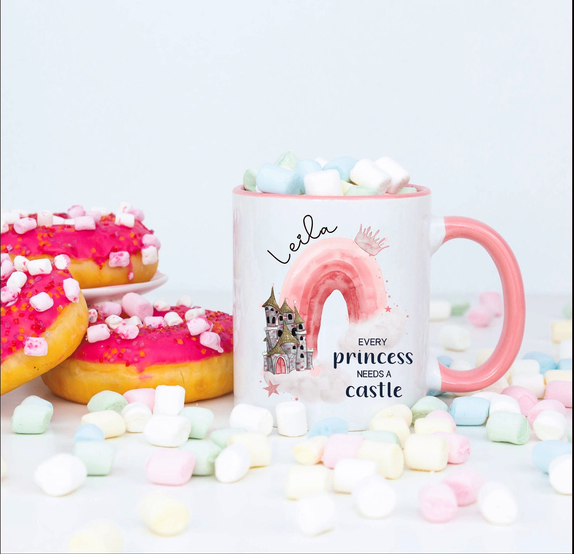 Princess Rainbow Cushion Gift, Rainbow Princess Pillow Gift, Pink Princess Personalised Cushion