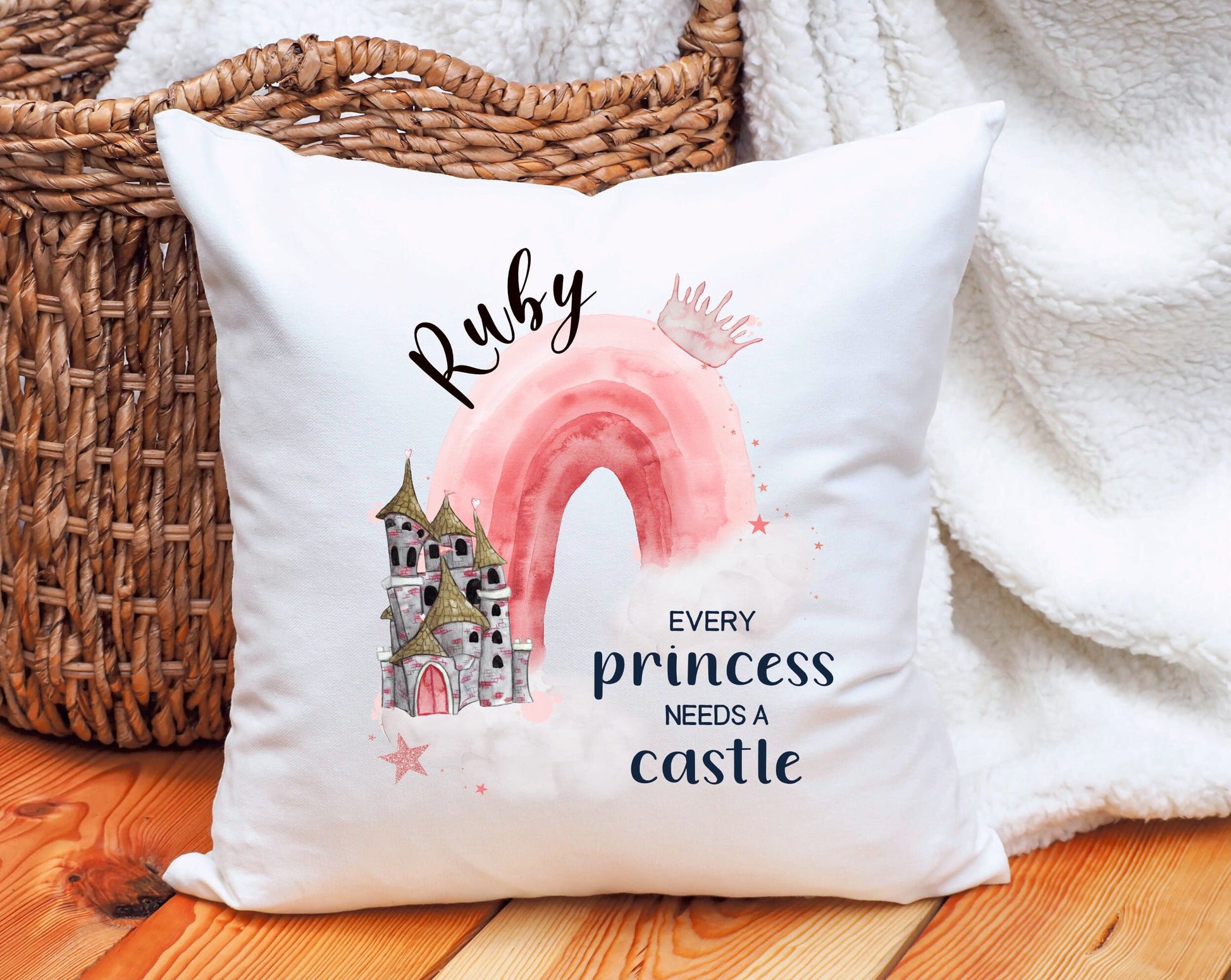 Princess Rainbow Cushion Gift, Rainbow Princess Pillow Gift, Pink Princess Personalised Cushion