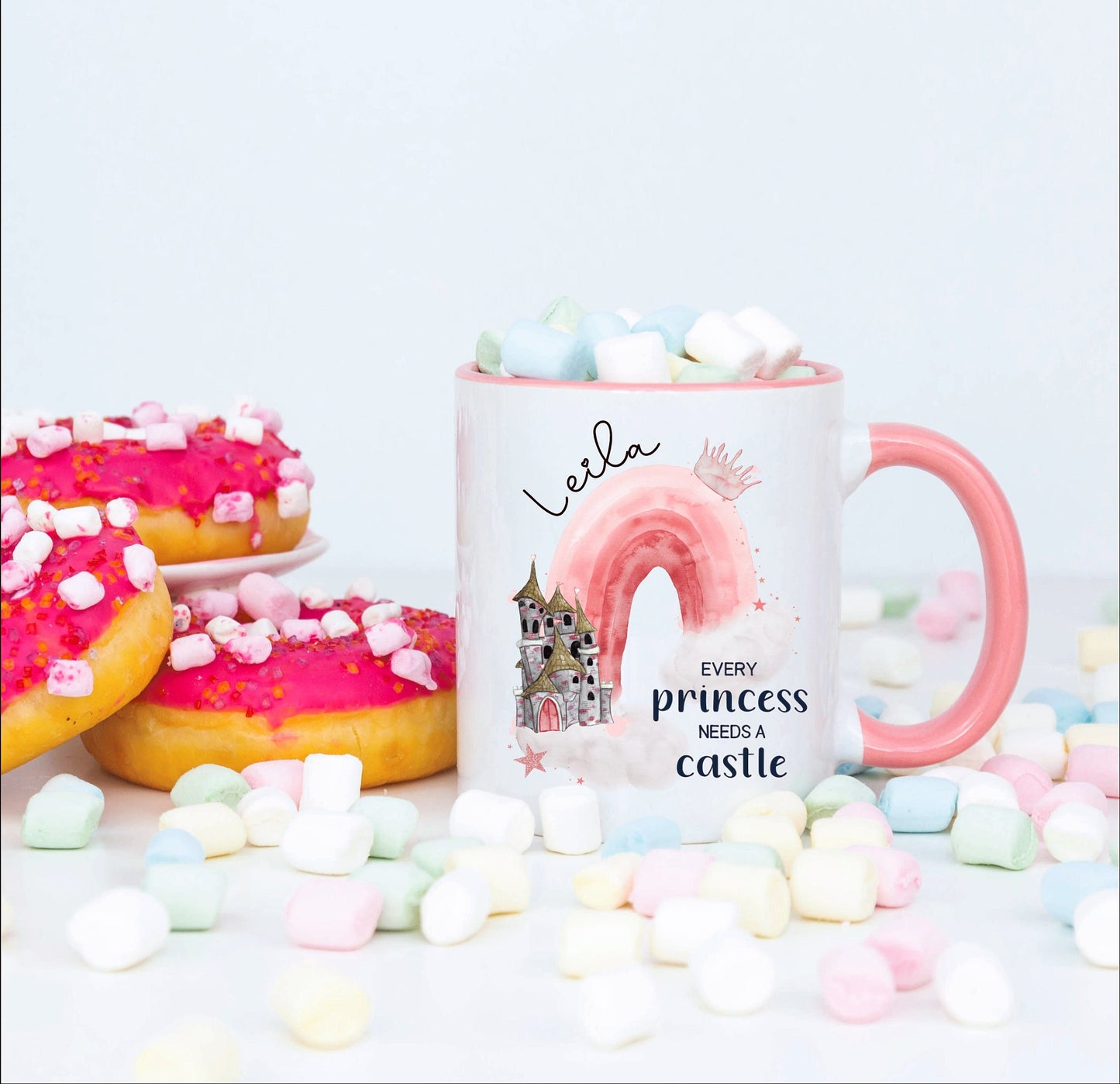 Princess Rainbow Mug Gift, Rainbow Princess Mug Gift Set, Pink Princess Personalised Mug & Coaster Set