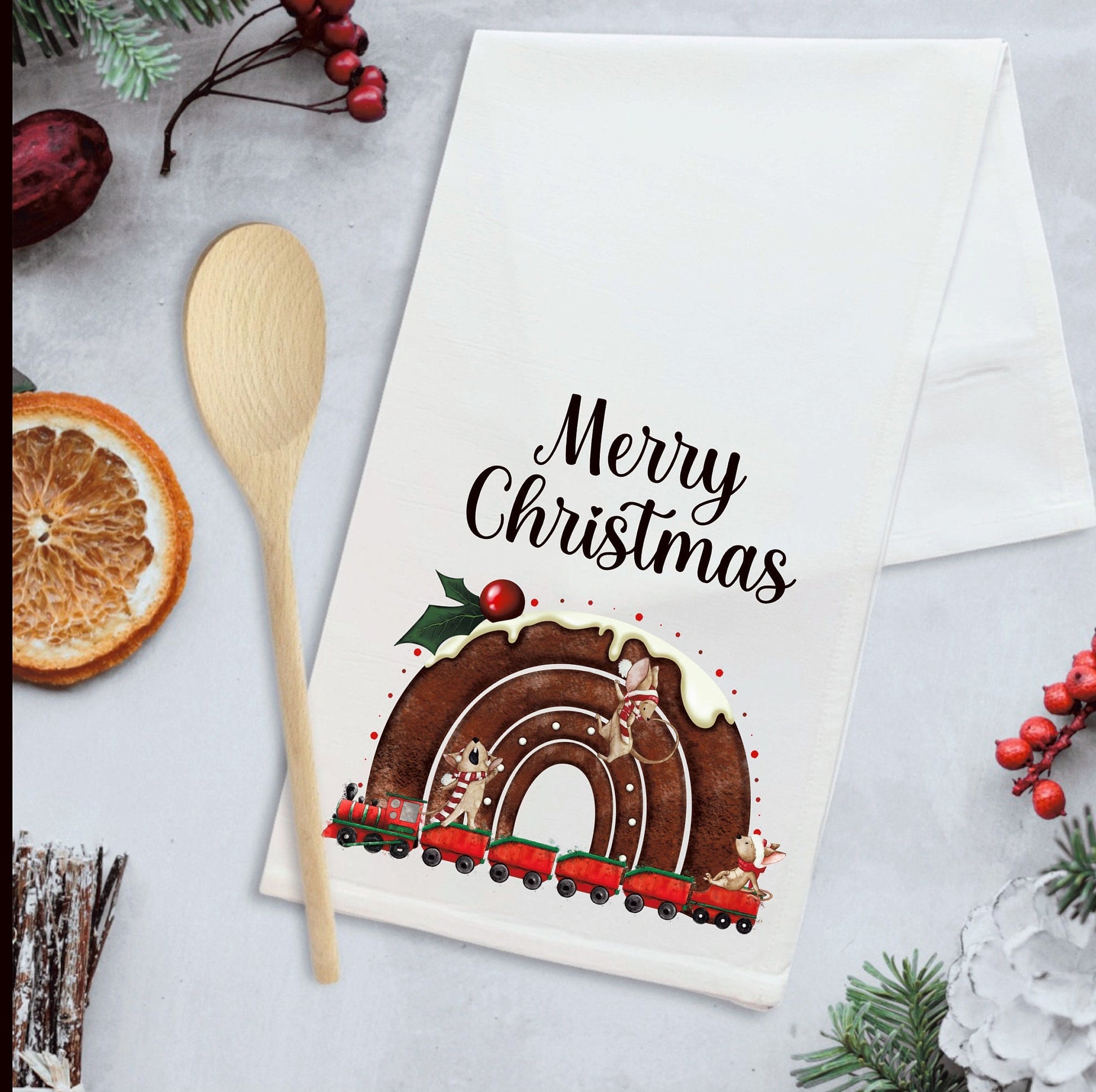 Christmas Pudding T-Towel, Merry Christmas T-towel, Christmas Tea Towel