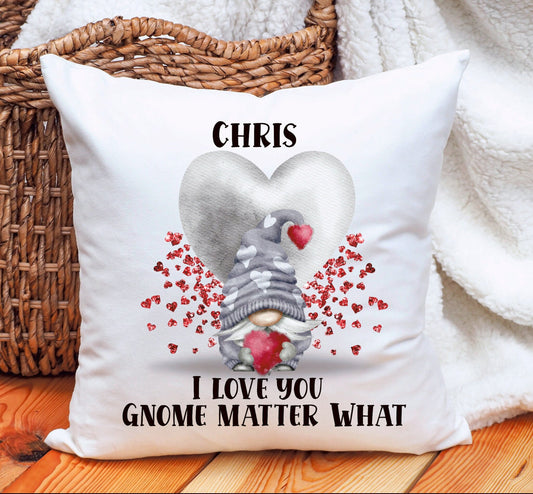 Gnome Valentine Cushion Gift, Personalised Gnome Cushion, Gift For Him, Gift For Her, St Dwynwen's Day Gift, Personalised Gonk Cushion Gift